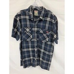 Dickies Mens Blue Plaid Button Up Short Sleeve Shirt Western Ranch Work Size L